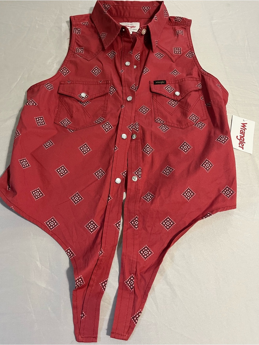 Wrangler Red Bandana-Print Sleeveless Western Tie-Front Tank Size Small NWT